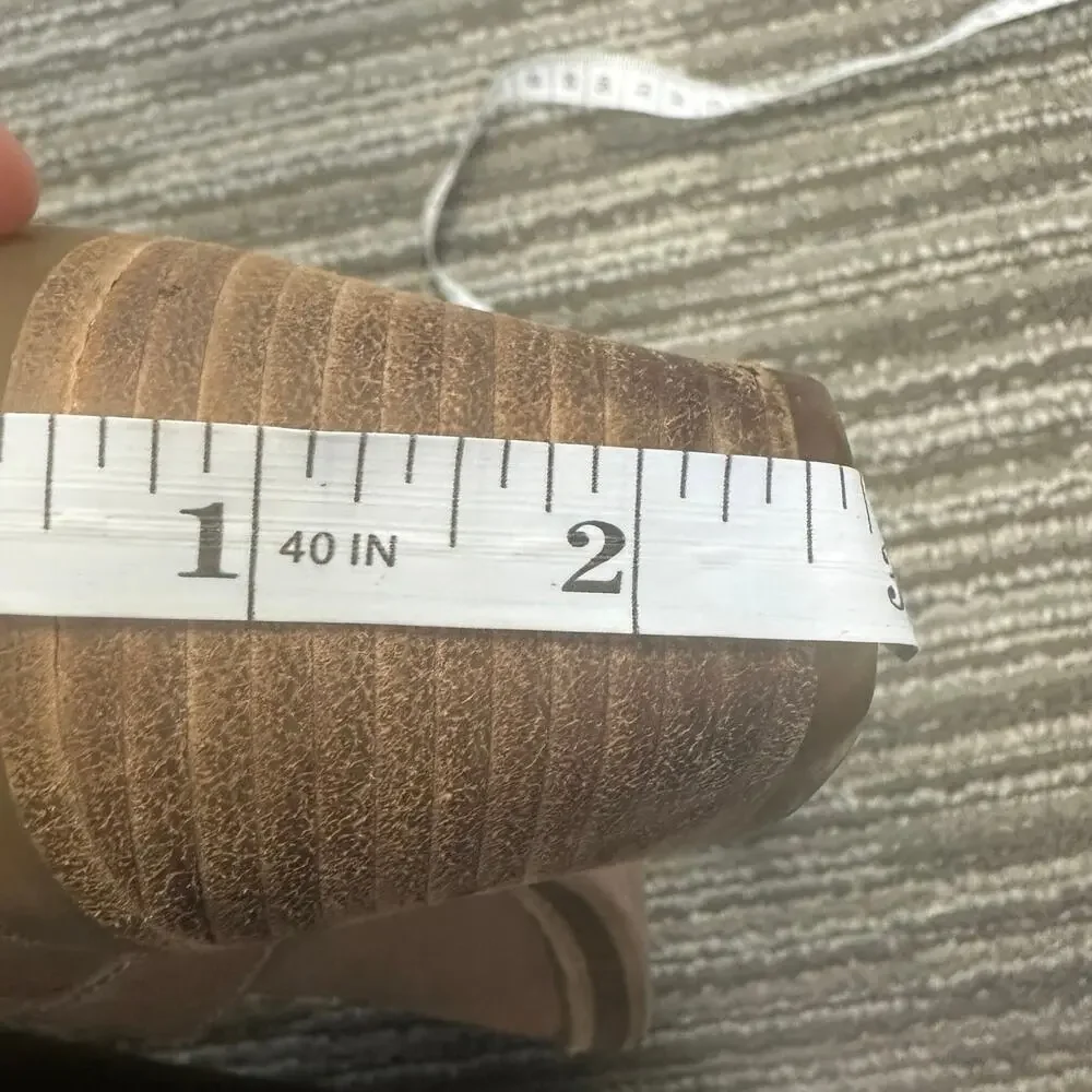 Eileen Fisher Derby Ankle Boots Tan Nubuck Leather Stacked‎ Heel Preppy Career 6
